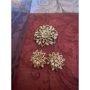 Sarah Coventry Gold Tone Brooch and Earring Set,